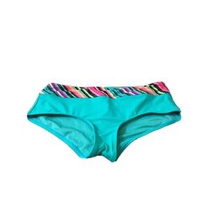 OAKLEY Women's Swim Bikini Bottom with Striped Waist Trim Size M Aqua Blue